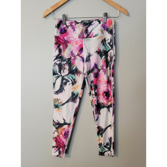 Betsey Johnson Performance Women's Pink/White Floral Leggings S - Picture 4 of 6